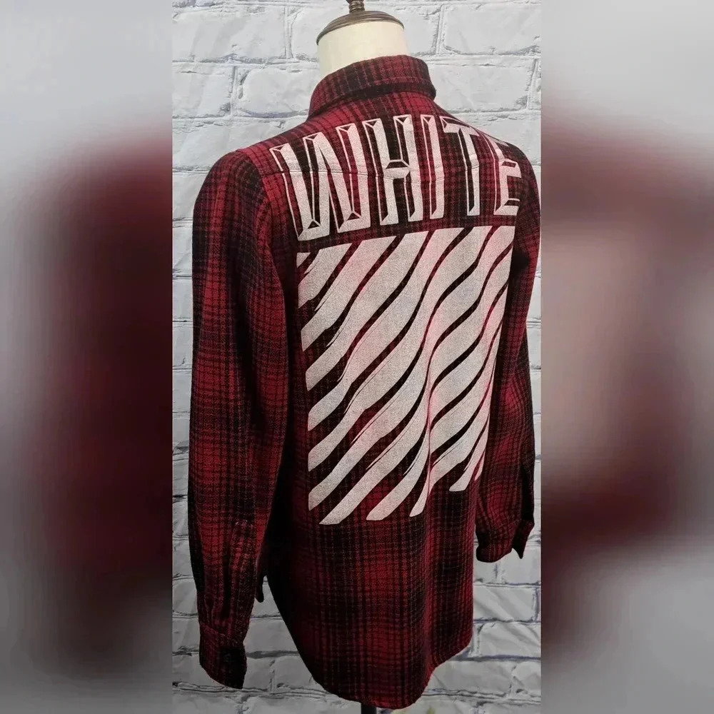 Off-White Virgil Abloh Thick Heavy Wool Flannel Shirt Jacket Puff Print Plaid XS